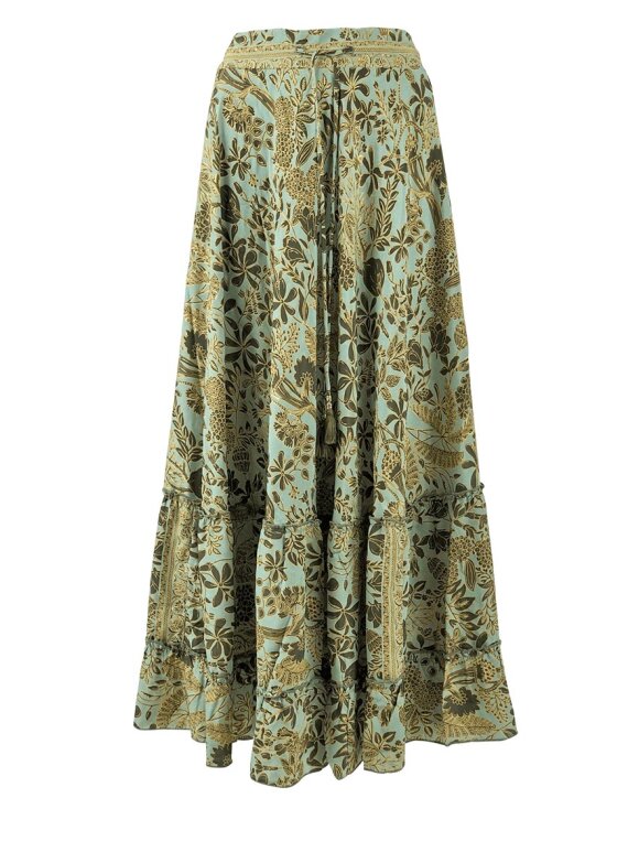 overtale blod Frastødende A'POKE - Black Colour Luna Frill Maxi Skirt - Flower Forest