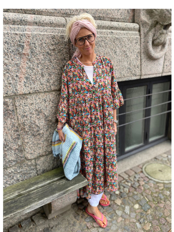 Black Colour - Viola Floral Boho Dress 