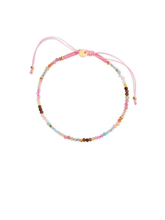 Stine A - Candyfloss Rainbow Mix with Light Pink Ribbon Bracelet