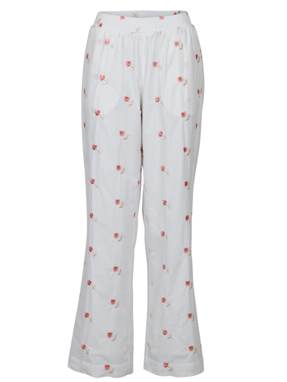 lugt Siesta Opfattelse A'POKE - Neo Noir Astra Rosy Pants White - Shop hvide bukser med broderi