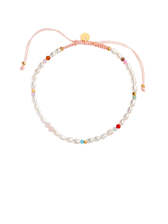 Stine A - Confetti Pearl Bracelet with Pink Pastel Mix & Soft Pink Ribbon
