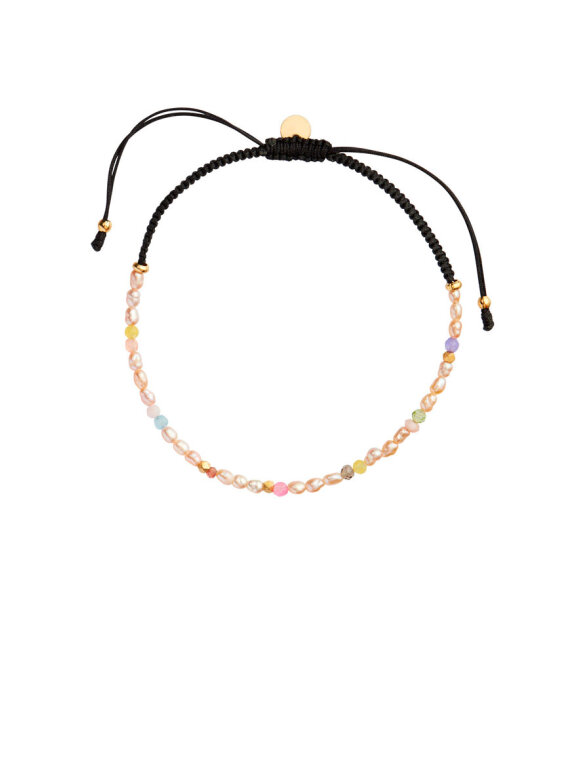 Stine A - Confetti Pearl Bracelet with Beige & Pastel Mix with Black Ribbon