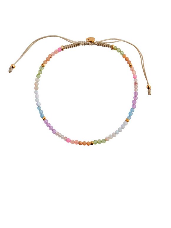 Stine A - Soft Rainbow Mix with Sandy Grey Ribbon Bracelet