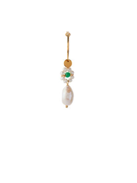 Stine A - Heavenly Flower Pearl Hoop with Green Stone & Pearl