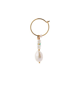 Stine A - Heavenly Flower Pearl Hoop with Green Stone & Pearl