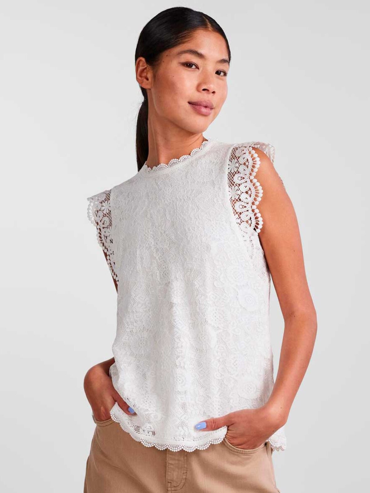 Pieces Women's Pcolline SS Lace Top Noos – Camicetta Donna A Maniche Corte Con Pizzo