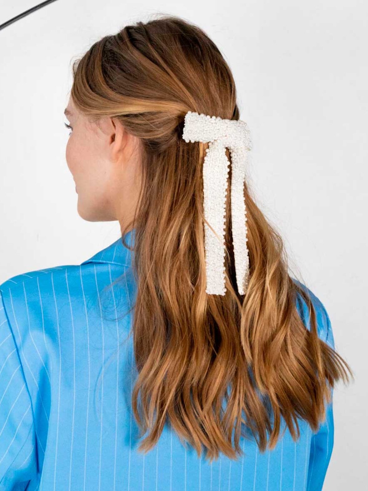 BC- Shimmer Bow Barette with Handsewn Crystals Pink