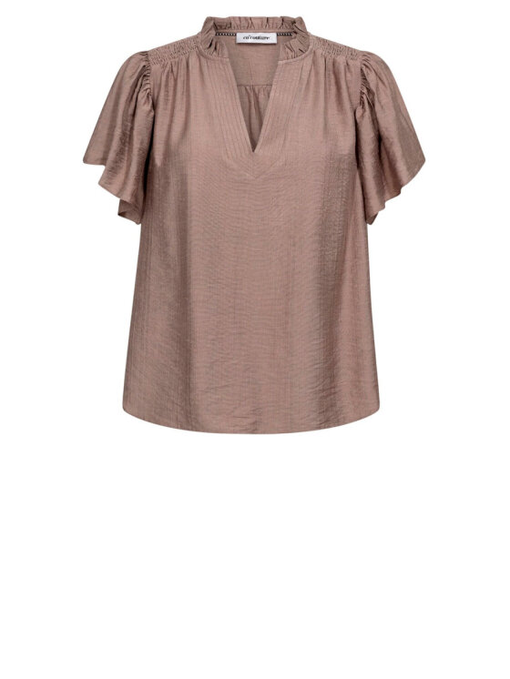 Co´Couture - Heracc Frill Ss V-Top 45165 - 154 - Walnut