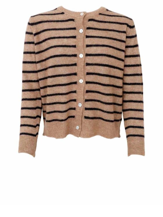 Black Colour - Bcdell Striped Ss Cardigan 1256 - Raspberry