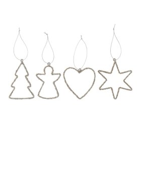 Ib Laursen - 92317-99 Christmas ornament for hanging 1stk. 4  varianter w/silver glitter